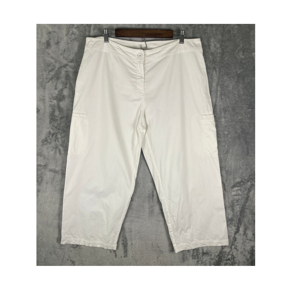 Eileen Fisher Cargo Pants Womens L White Good Organic Cotton Wide Leg Cropped